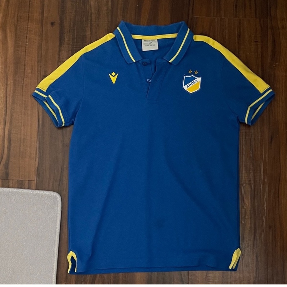 Polo from MACRON Blue Shirt with Yellow Trim